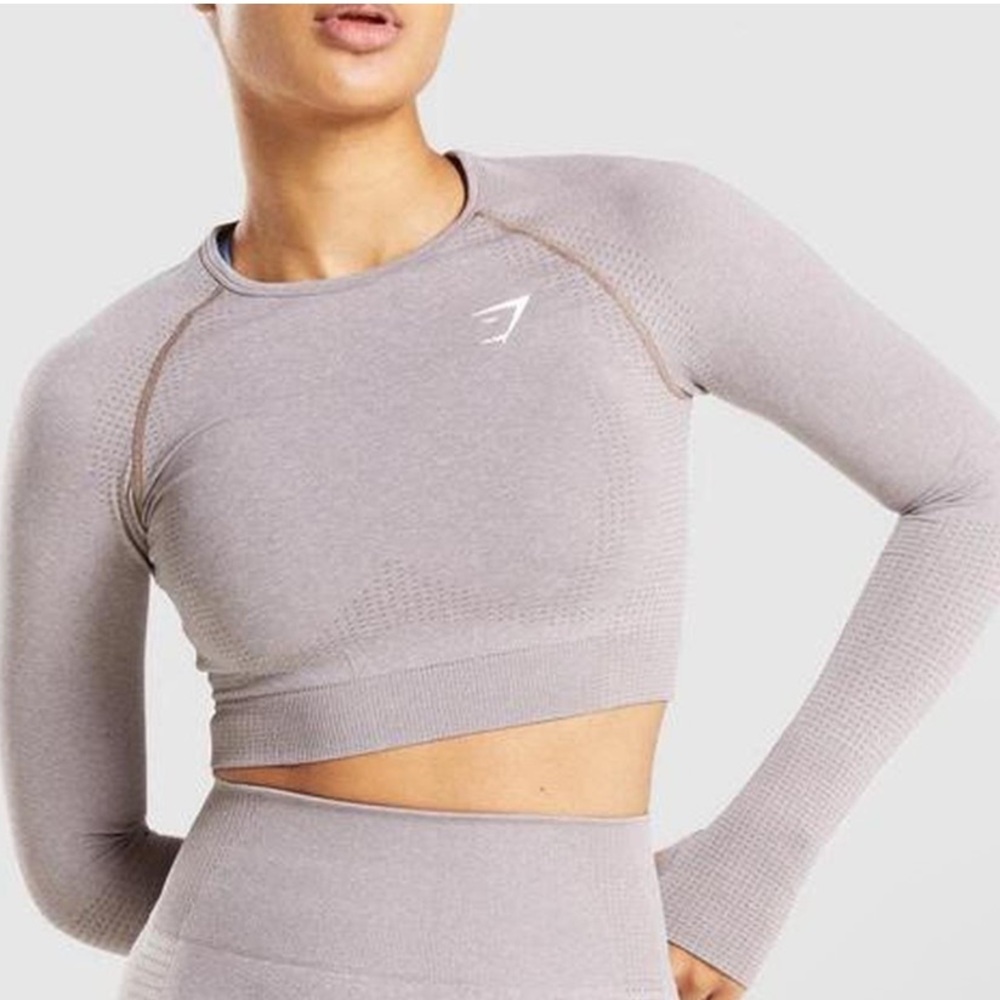 Gymshark Long Sleeve Cropped Top | m taupe